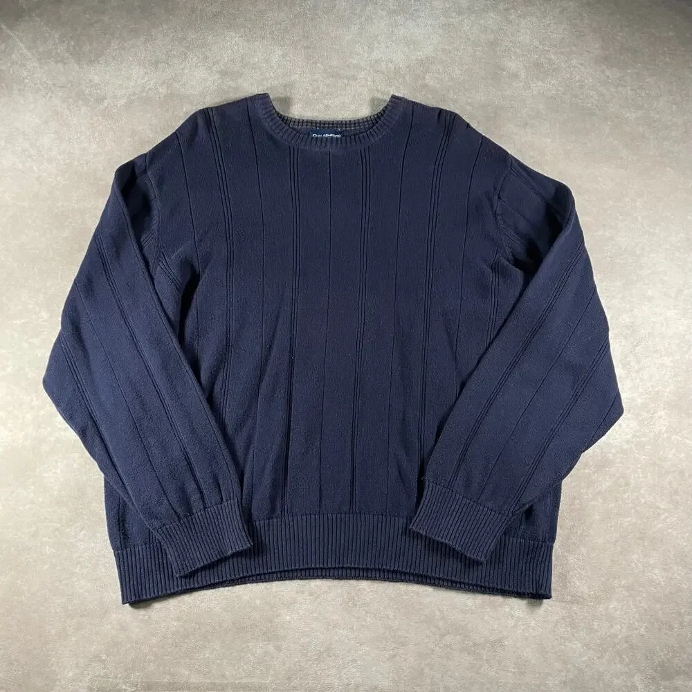 John Ashford Navy Blue Knit 100% Cotton Grandpa Sweater XL